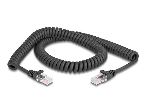 Delock Cat.5e RJ45 spiral cable, 2m, black, plug to plug