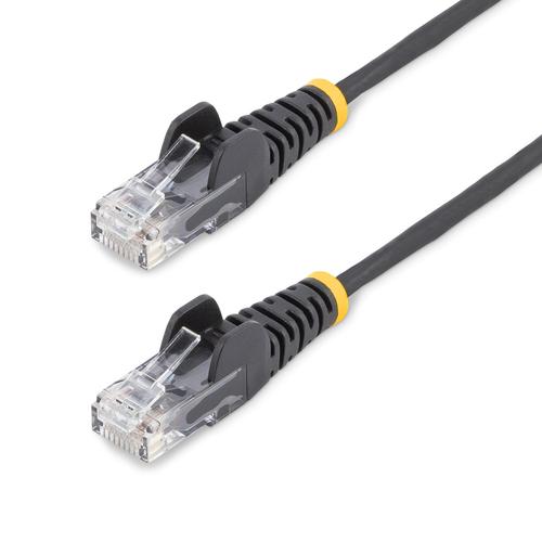 StarTech.com 25cm Black Slim CAT6 Ethernet Cable, Snagless, 100W PoE, UTP, LSZH, 28AWG Solid Bare Copper Wire, Slim RJ45 Network Patch Cord with Strain Reliefs, Individually Tested