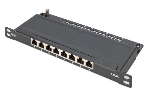 Digitus CAT 6A, Class EA Slim Patchpanel, 8 Port (black, 0.5U, shielded)