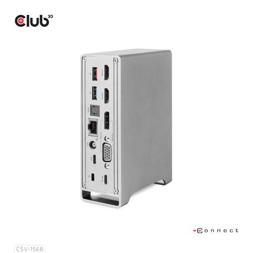 Club3D Docking station (Metal housing) 1x USB Gen2 Type-C Female (data) 2x USB Gen2 Type-A Female 1x USB Gen1 Type-A Female 1x USB Type-A (RED) Smart Charging port 5V/2.4A Max. • 2x HDMI™ (DP Alt Mode