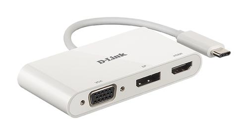 D-LINK USB Adapter, USB-C Male to VGA + HDMI + DisplayPort Female (white)