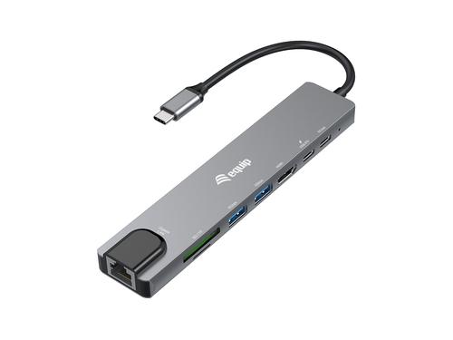 Equip USB-C to HDMI/GbE/2xUSB-A/+ 4K/ 30Hz 0.25m Alu. Adapter.
