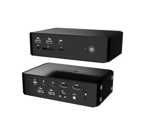 i-tec Thunderbolt 5 Quattro Display Dock 2x HDMI 2x TB5 (up to 120Gbps, 30W) 5x USB (10Gbps, BC 1.2) 2.5 Gb LAN AUDIO card reader Power Delivery 140W (1m TB5 cable)