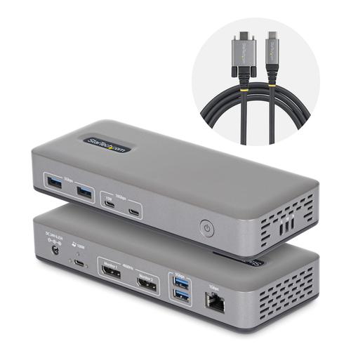 StarTech.com Dual-Monitor USB-C Docking Station, DisplayPort, 4K 60Hz, 100W Laptop Charging, 1GbE, Driverless, Multi-Monitor Dock for Windows