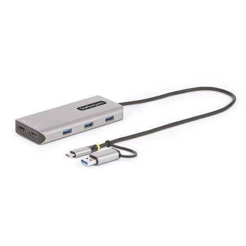 StarTech.com USB-C Multiport Adapter with Attached USB-C to USB-A Dongle, Dual HDMI (4K30Hz/1080p60Hz), 3x USB-A 5Gbps, Mini Travel Dock, Laptop Docking Station, 1.3ft/40cm Cable