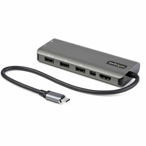 StarTech.com USB C Multiport Adapter - USB-C to HDMI or Mini DisplayPort 4K 60Hz, 100W Power Delivery Pass-Through, 4-Port 10Gbps USB Hub - USB Type-C Mini Dock - w/ 12 Attached Cable