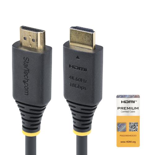 StarTech.com 1.6ft (50cm) Premium Certified High Speed HDMI Cable, 4K 60Hz/1440p 144Hz, HDR10/ HDCP 2.2/ARC, 18Gbps, UHD HDMI 2.0 Cord for TV/Monitor/Display, TPE Jacket