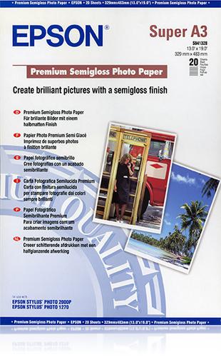 EPSON Premium Semigloss Photo Paper, A3+ size, 250g/m², 20 sheets