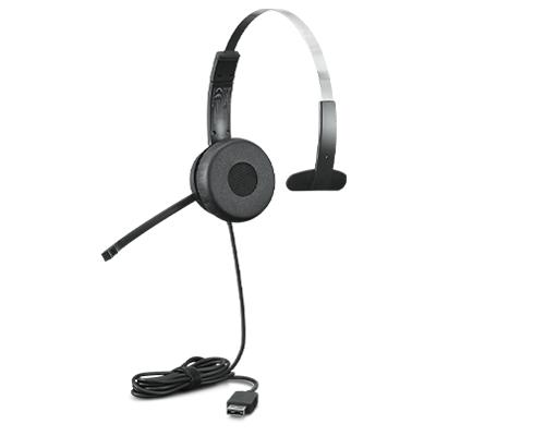 LENOVO 100 Mono Wired Headset with Headband for Office/Call Center, USB Type-A, Black