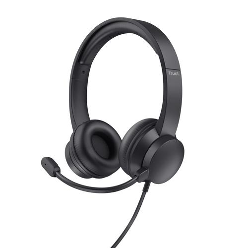 TRUST HS-150 Headset, Wired Headband, Black – Office/Call Center