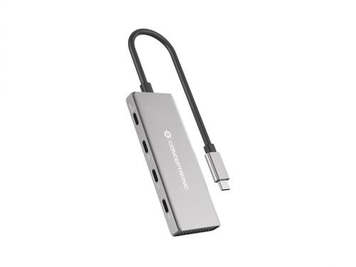 Conceptronic 4-1 Dock USB-C-3xUSB-C/100WPD 25cm gray