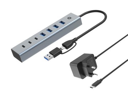 Conceptronic 7-Port USB 3.0/C Adapter - 4x USB 3.0 + m. Network gr