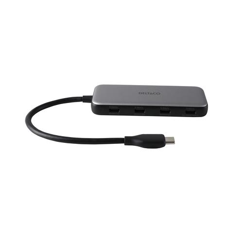 Deltaco USBC-HUB204 interface hub, USB Type-C, 5000 Mbit/s, Grey