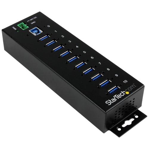 StarTech.com 10-Port USB 3.0 Hub - 5Gbps - Metal Industrial USB-A Hub with ESD AND Surge Protection - DIN Rail, Wall, or Desk Mountable - TAA Compliant USB Expander Hub