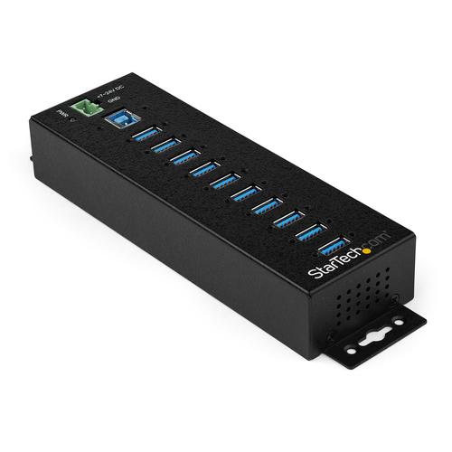 StarTech.com 10-Port USB 3.0 Hub with Power Adapter - Metal Industrial USB-A Hub with ESD AND 350W Surge Protection - DIN/Wall/Desk Mountable - High Speed USB 3.2 Gen 1 (5Gbps) Hub - TAA