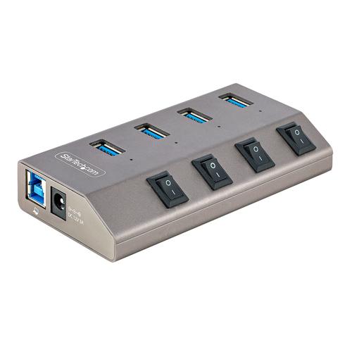 StarTech.com 4-Port Self-Powered USB-C Hub with Individual On/Off Switches, USB 3.0 (5Gbps) Expansion Hub with Power Supply, Desktop and Laptop USB-C to USB-A Splitter