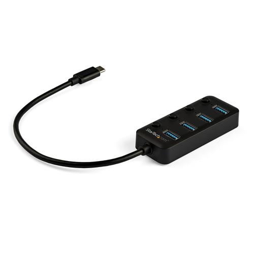 StarTech.com 4-Port Bus Powered USB-C Hub with Individual On/Off Switches, USB 3.0 (5Gbps) Expansion Hub, Desktop/Laptop USB-C to USB-A Splitter