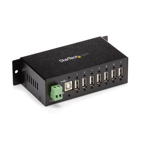 StarTech.com 7-Port USB 2.0 Hub - Metal Industrial USB-A Hub with ESD Protection AND 350W Surge Protection - Din Rail, Wall or Desk Mountable - TAA Compliant USB Expander Hub
