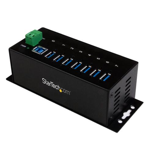 StarTech.com 7-Port USB 3.0 Hub (5Gbps) - Metal Industrial USB-A Hub with ESD Protection AND 350W Surge Protection - Din Rail, Wall, or Desk Mountable - TAA Compliant USB Expander Hub