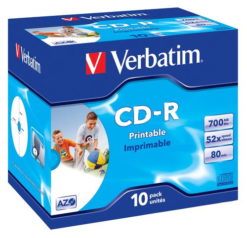Verbatim Verbatim AZO CD-R Blank 700MB 52x Printable Jewel Cased 10 Pack