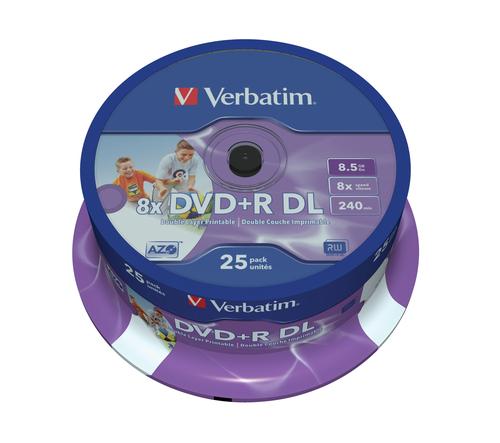 Verbatim DVD+R 8.5GB 25pcs Pack double 8x Spindel wide print retail
