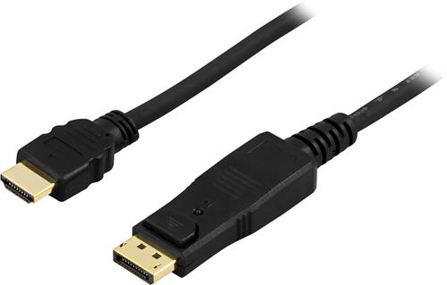 Deltaco DP-3030 video cable adapter, 3 m, DisplayPort to HDMI, Black