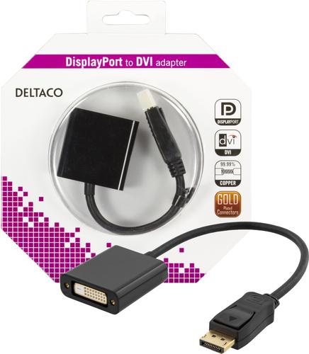 Deltaco DP-DVI14-K video cable adapter, 0.2 m, DisplayPort to DVI-D, Black