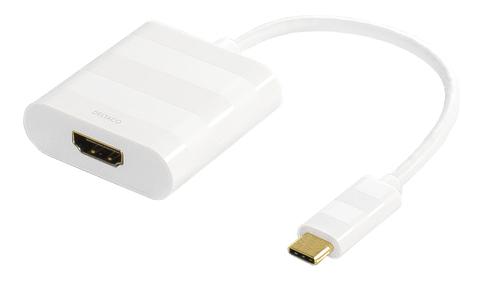 Deltaco USBC-HDMI1 video cable adapter, 0.1 m, USB Type-C, HDMI, White