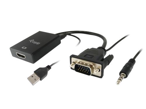 Equip Adapter HD15-HDMI-A/3.5mm/USB-A St/Bu +Audio black