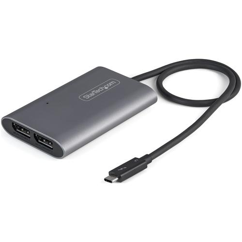 StarTech.com Thunderbolt to Dual DisplayPort Adapter DP 1.4, Dual 4K 60Hz or Single 8K/5K Thunderbolt to DP Converter, 2x DisplayPort Monitor Video Display Adapter - Mac AND Windows