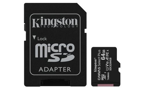 Kingston Technology Canvas Select 64GB microSDXC Plus 100R A1 C10 Card + Adapter