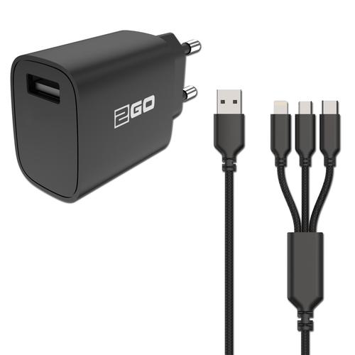 2GO Charger 15W 1-Port 1x USB-A incl. 3-in-1 Cable C/M/L sw