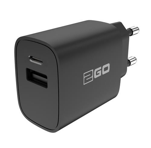 2GO Charger 20W 2-Port 1x USB-A 1x USB-C, PD black