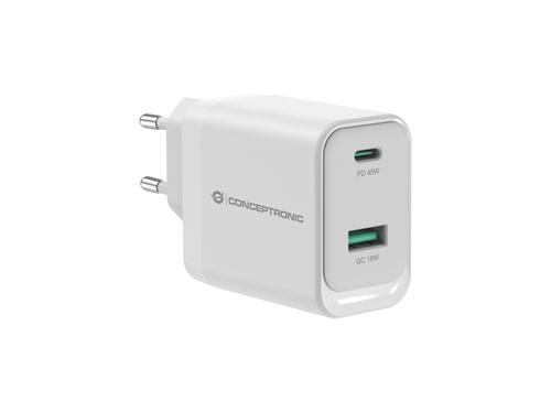 Conceptronic Charger 2-Port GaN USB-C/-A 45W PD3.0/PPS white