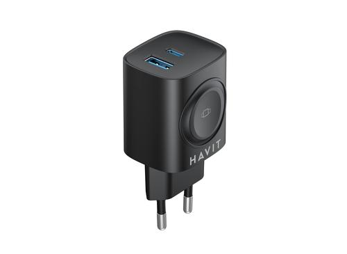 HAVIT UC132 EU - 22W GaN dual-port charger with wireless charging option, black