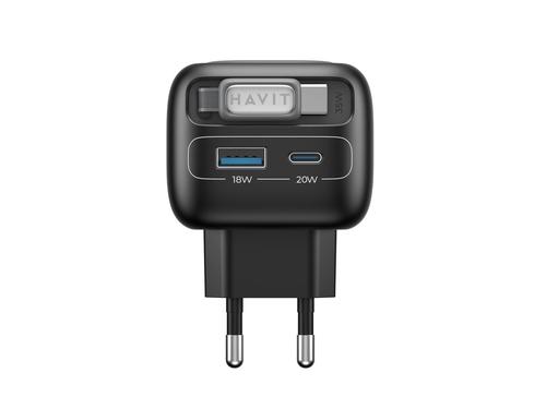 HAVIT UC251 EU - GaN travel charger with extendable cable (black)