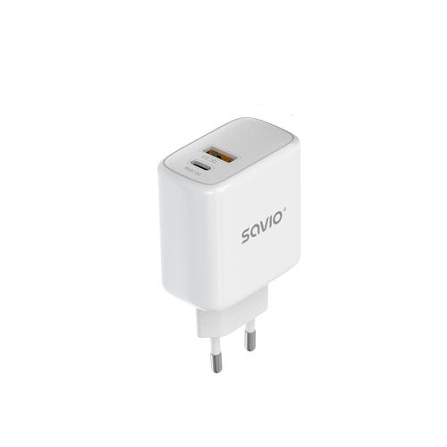 Savio LA-06 USB Type A AND C Quick Charge Power Delivery 3.0 Indoor Tablet, Telephone White AC Fast Charger