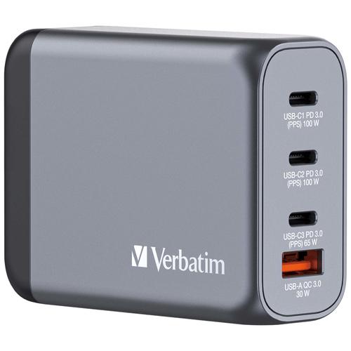 Verbatim GaN 100W Charger, 1x USB-A, 3x USB-C (gray, PD 3.0, QC 3.0)