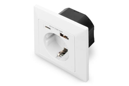 Digitus Safety Plug for Flush Mounting with 1 x USB Type-C, 1 x USB A