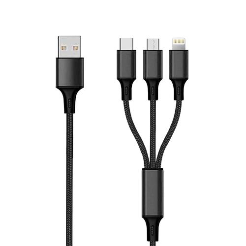 2GO USB 3-in-1 Charging Cable Micro-USB/Lightning/USB-C Nylon 150cm black