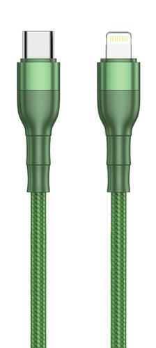 2GO USB Type C to Lightning Nylon Charging/Data Cable, 1m, green