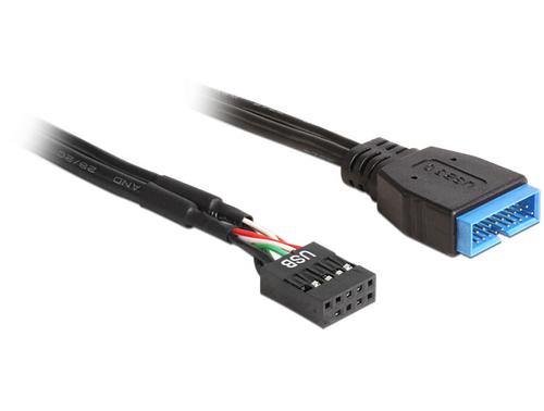 Delock USB 2.0 adapter cable, 9-pin header socket USB 3.2 pin header plug (black, 45cm)