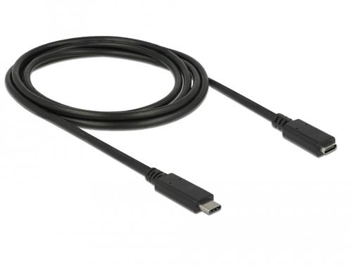 Delock USB 3.2 Gen 1 Extension Cable, USB-C Male to USB-C Female (Black, 2 Meters, SuperSpeed)