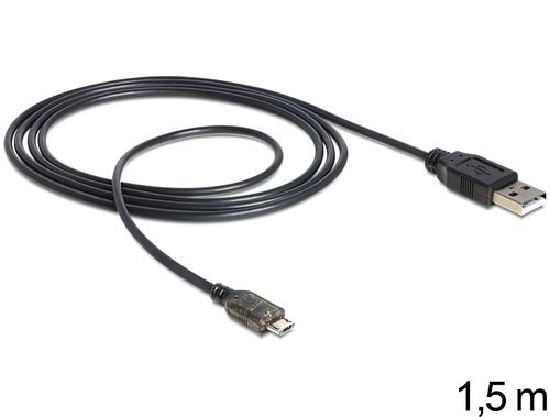 Delock USB Cable A - Micro-B St/St 1.50m with LED sw