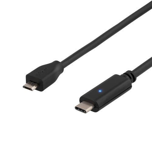 Deltaco USBC-1024 USB cable, USB 2.0, 1 m, USB A/Micro-USB B, Black