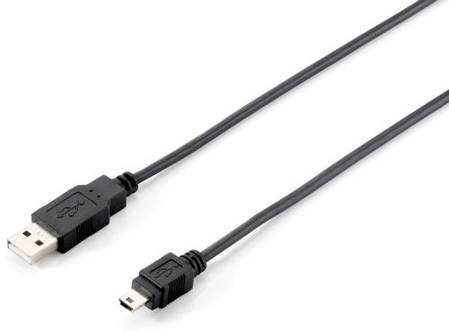 Equip USB-A2.0 to Mini-B Cable St/St 1.80m black Polybag