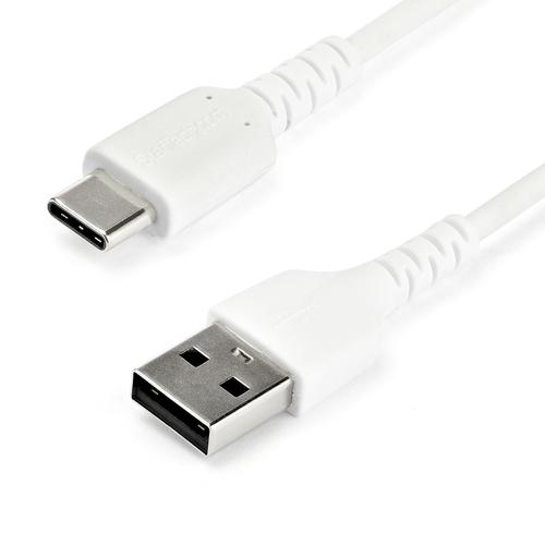 StarTech.com 3ft (1m) USB-A to USB-C Fast Charging Cable, Rugged, Charge AND Sync, 3A, USB 2.0, White TPE Jacket and Aramid Fiber - USB Charging Cord