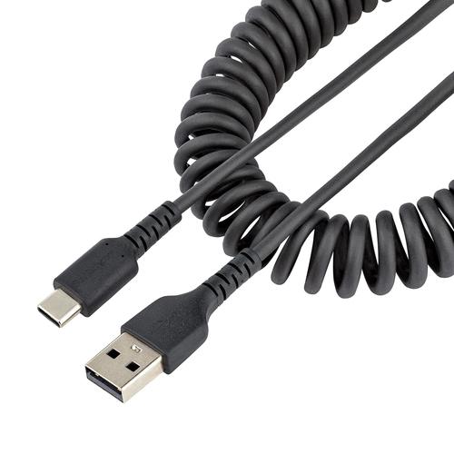 StarTech.com 1.6ft (50cm) USB-A to USB-C Fast Charging Cable, Rugged, Coiled, Charge AND Sync, 3A, USB 2.0, TPE Jacket and Aramid Fiber - USB Charging Cord