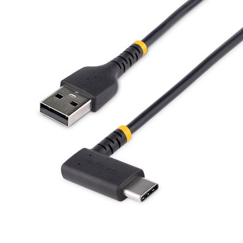StarTech.com 1ft (30cm) USB-A to USB-C Fast Charging Cable, Rugged, Right-Angled, Charge AND Sync, 3A, USB 2.0, TPE Jacket and Aramid Fiber - USB Charging Cord