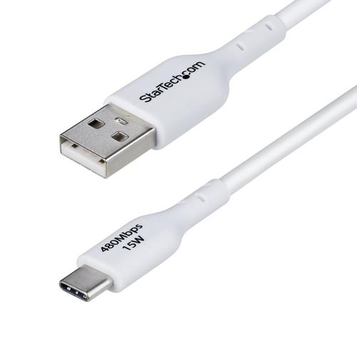 StarTech.com 6.6ft (2m) USB-A to USB-C Charging Cable, Charge AND Sync, 3A, USB 2.0, TPE Jacket - White USB Charging Cord